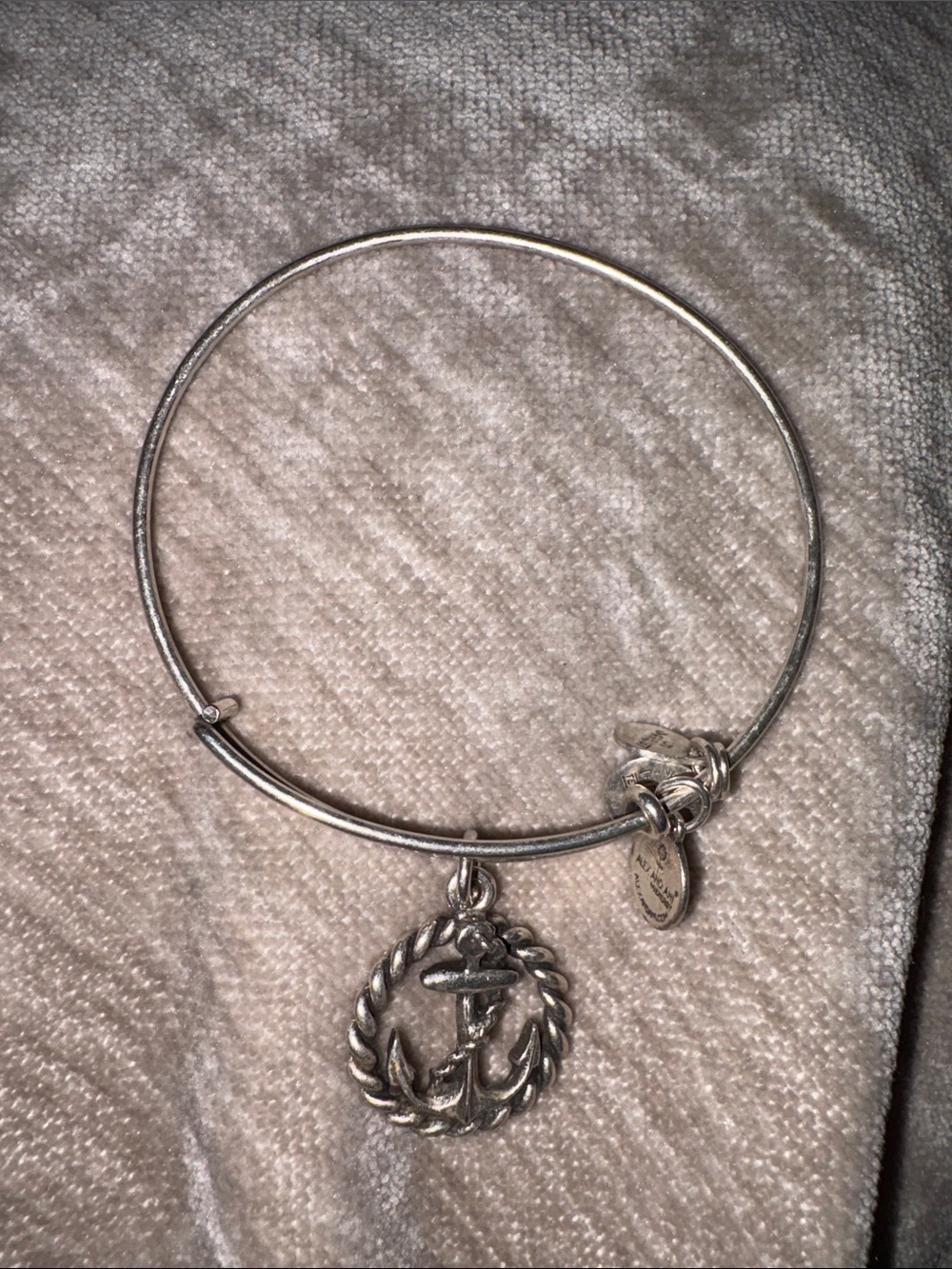 Alex and Ani Silver Anchor Rope Charm Bangle Bracelet